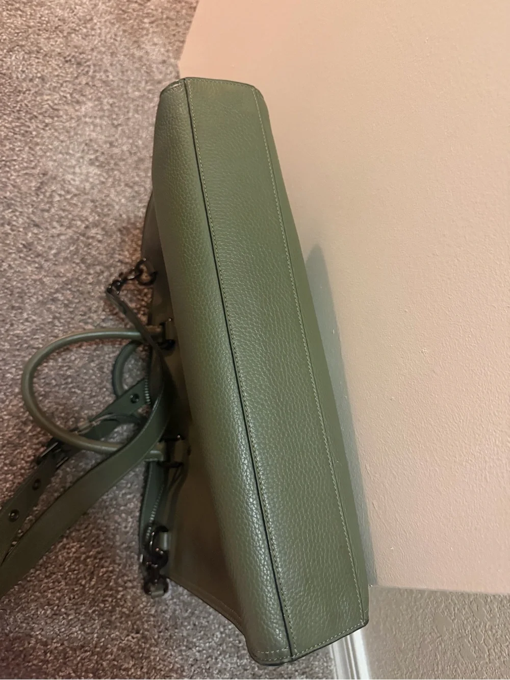Coach Olive Green Pebbled Leather Briefcase Tote